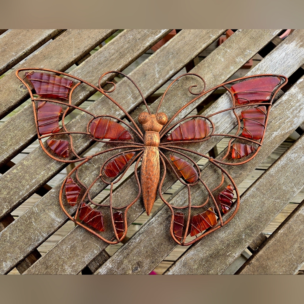 Glass and metal butterfly wall art 16 1/2"x10"